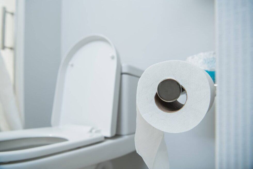 Toilet paper clog in bathroom toilet, common plumbing issue, repair by Canberra Plumbing & Drains.